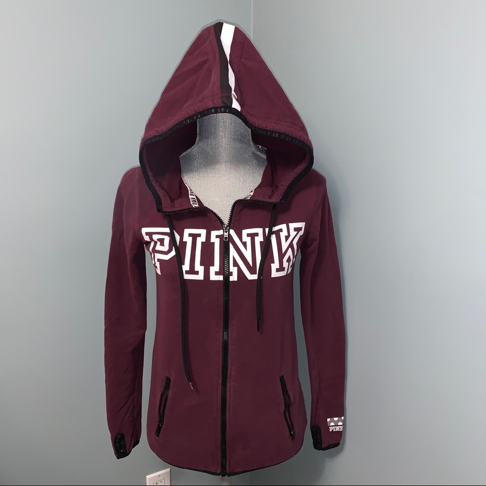 PINK VICTORIA’S SECRET Burgundy full zip long sleeve Hoodie sweater size XS